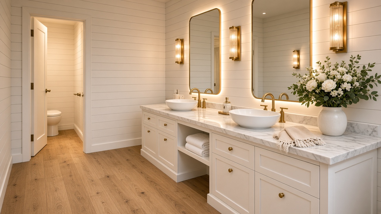 Hotel-Grade Walnut & Marble Luxury Restroom Trailer Interior